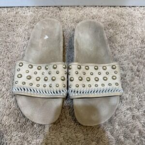 J/SLIDES NYC Sandals Shoes Womens Size 6.5 Beige Studded Slide Flat Comfort